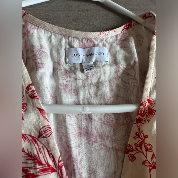 Lost and Wander mini dress floral print ivory red short sleeve size large - Picture 8 of 14